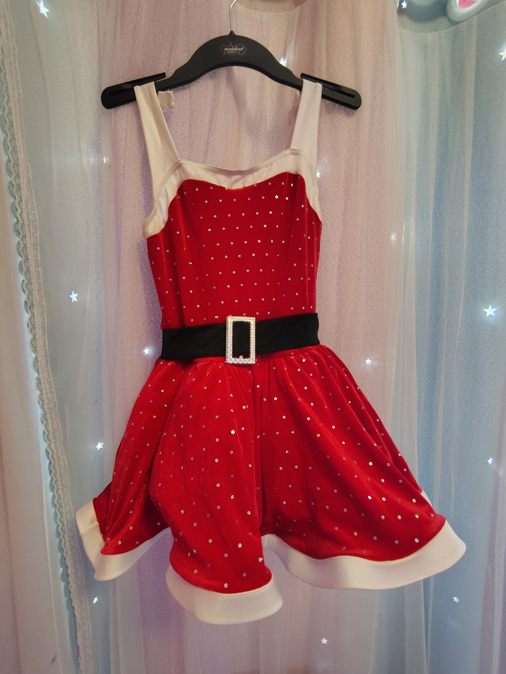 Weissman Red and Cream Holiday Sparkle Dance Dress with Black Belt